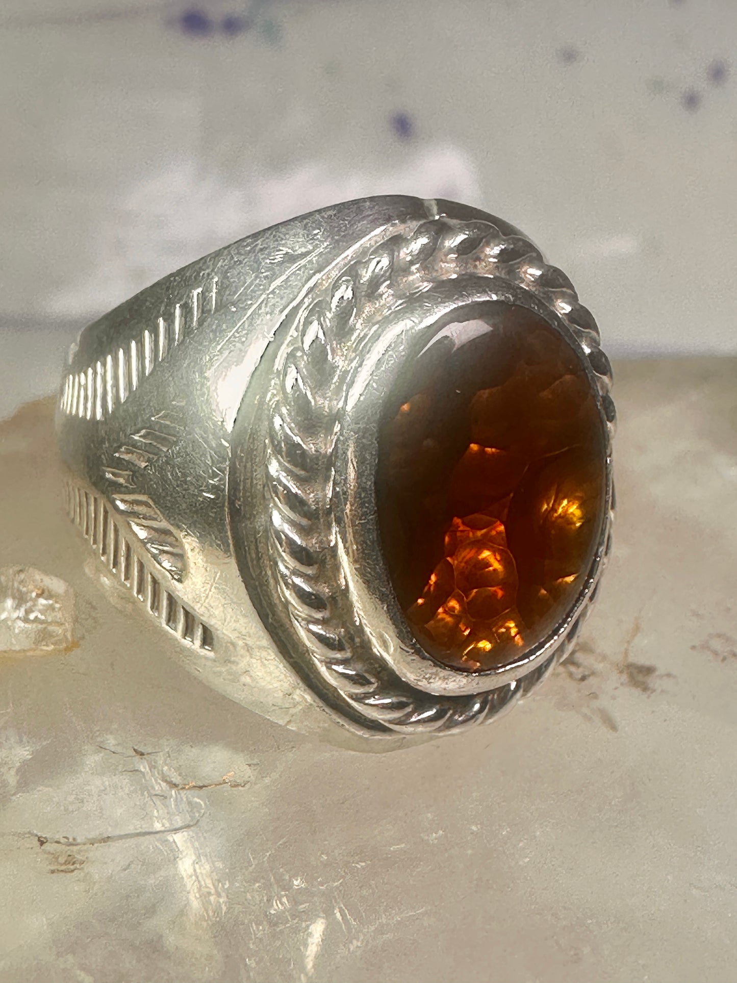 Fire Agate ring Navajo band size 8.50 sterling silver women men