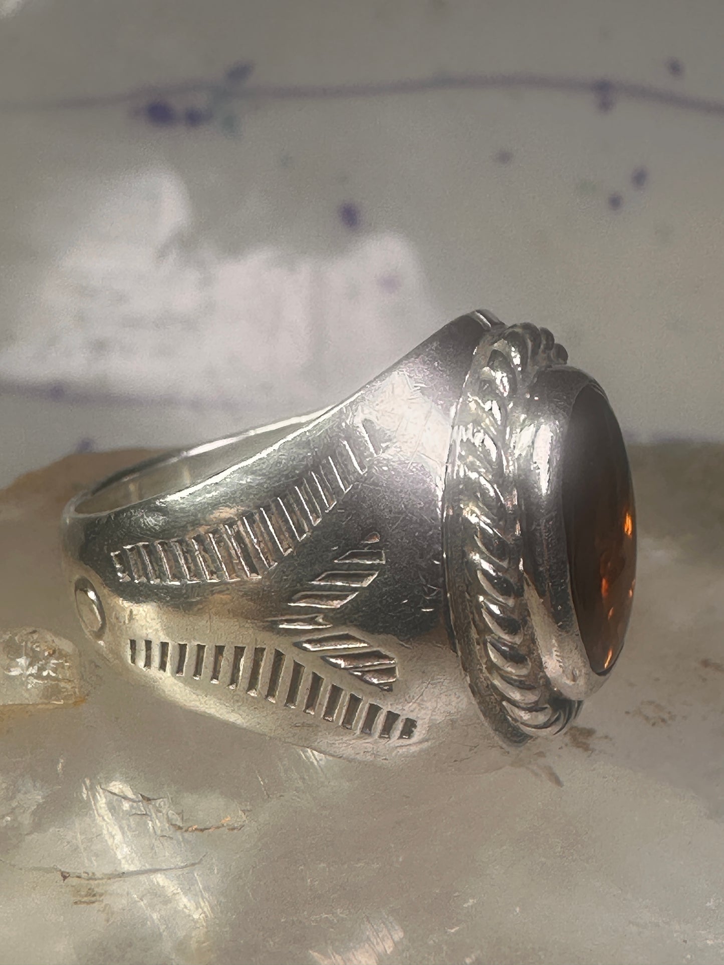 Fire Agate ring Navajo band size 8.50 sterling silver women men