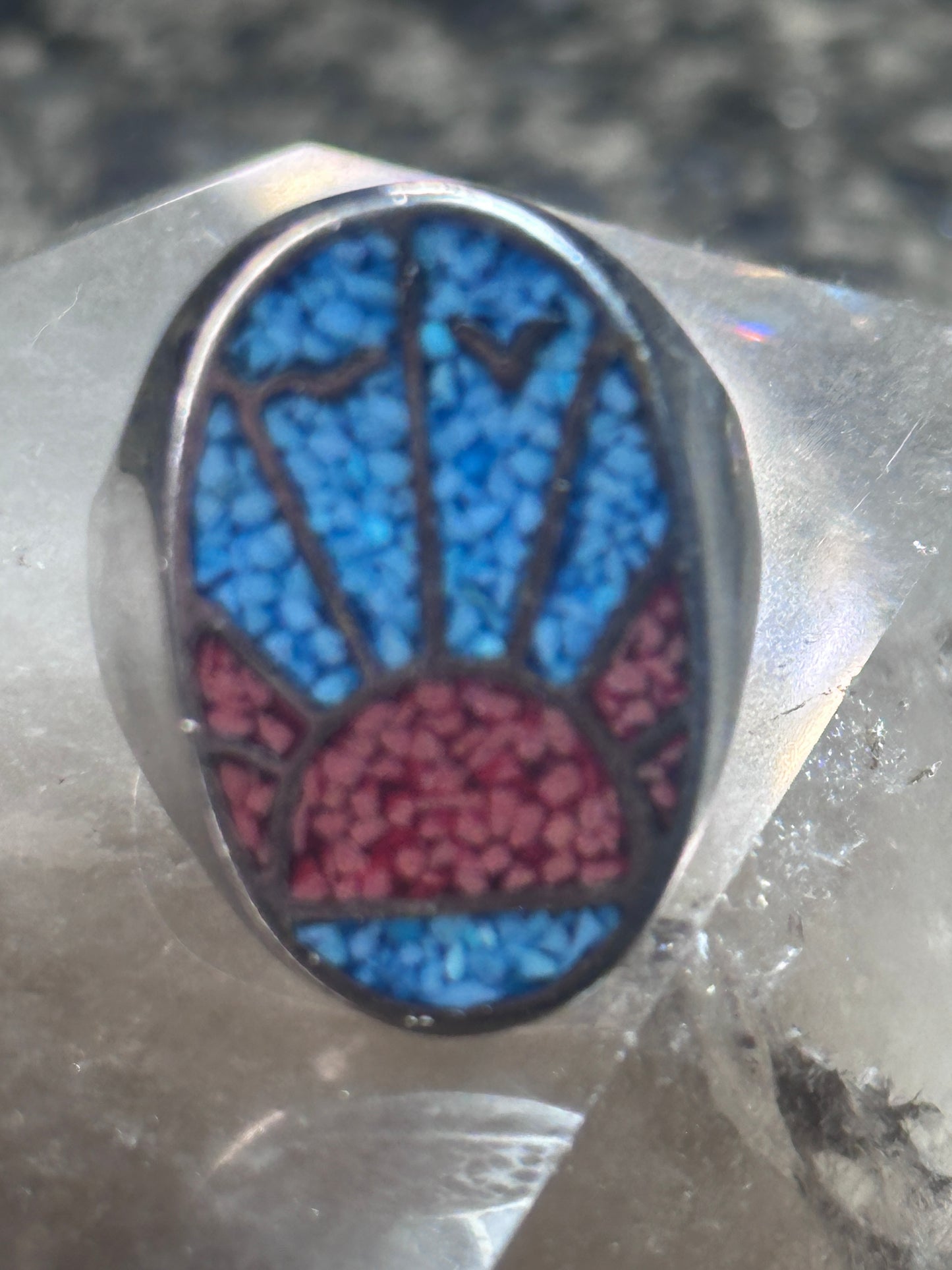 Sunrise ring sunset band seagulls turquoise coral southwest size 9.75 Sterling silver women men