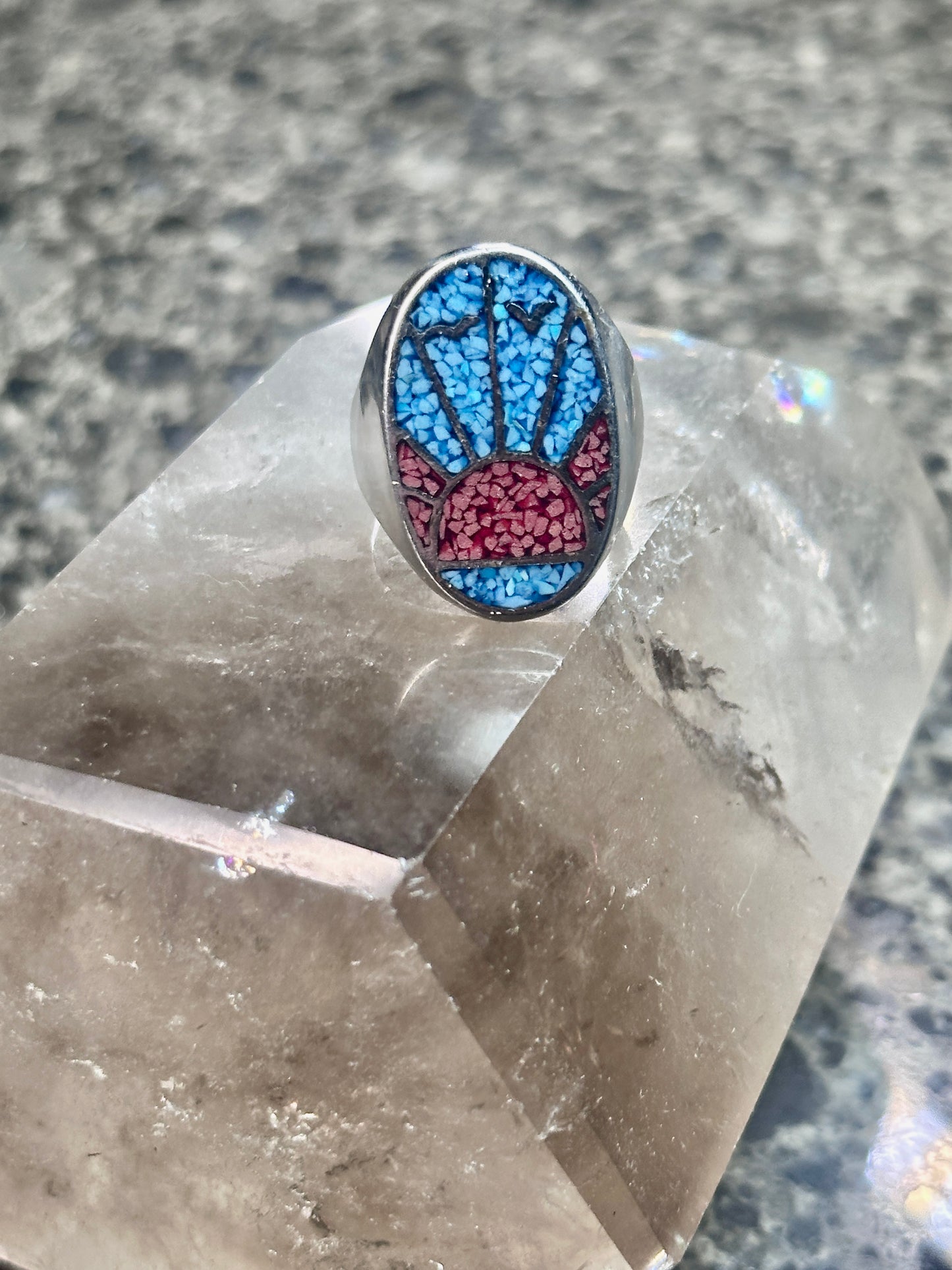 Sunrise ring sunset band seagulls turquoise coral southwest size 9.75 Sterling silver women men