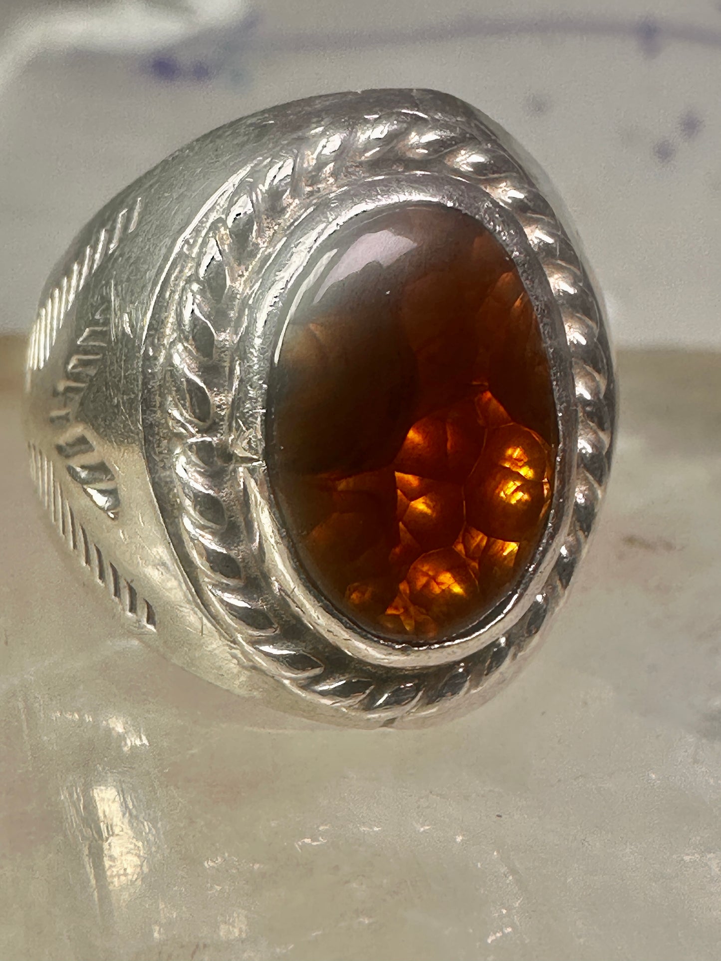Fire Agate ring Navajo band size 8.50 sterling silver women men