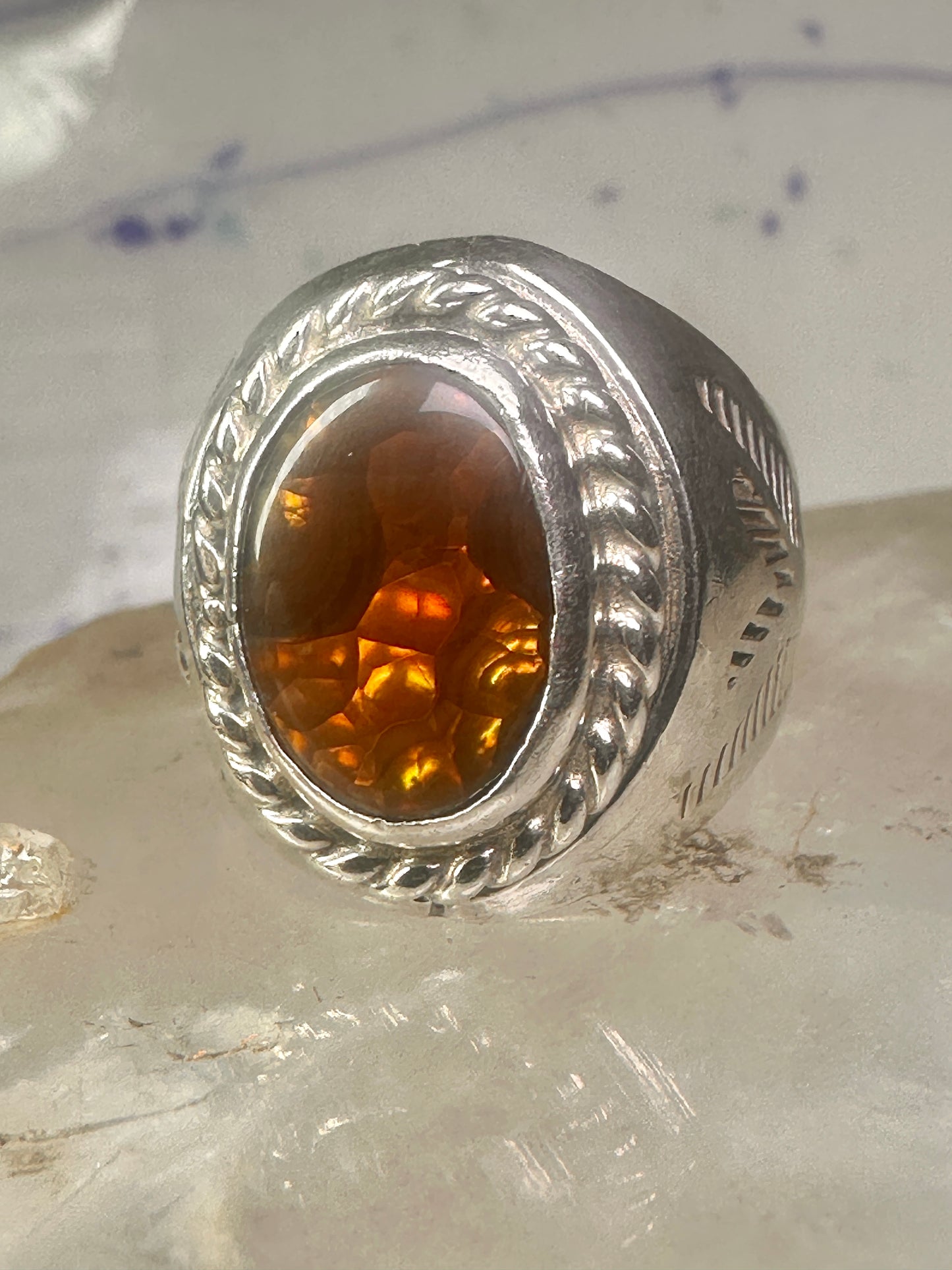 Fire Agate ring Navajo band size 8.50 sterling silver women men