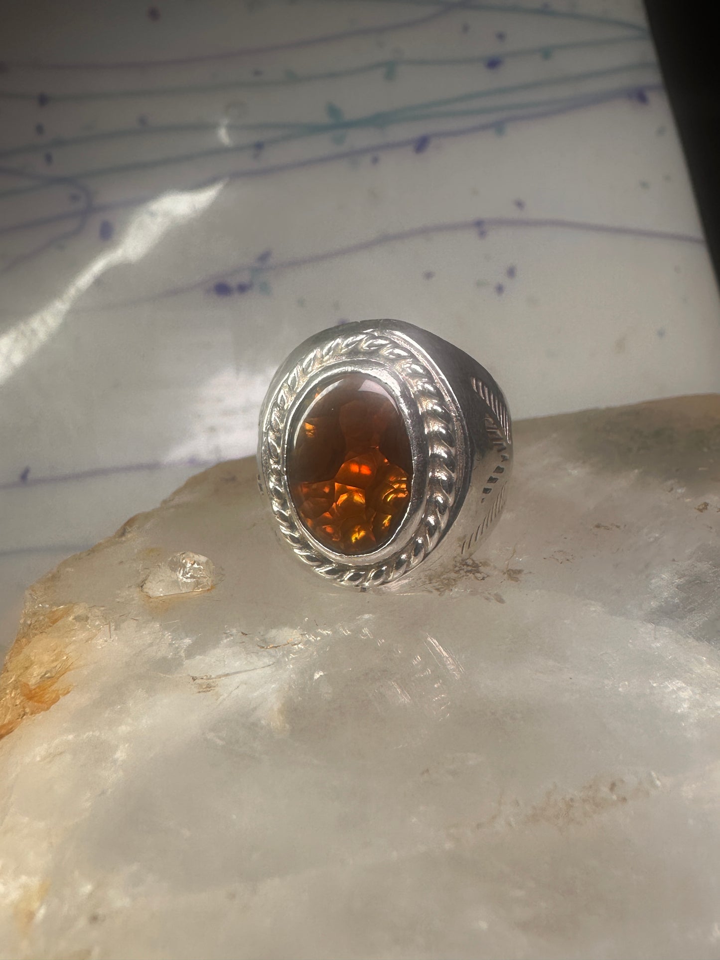 Fire Agate ring Navajo band size 8.50 sterling silver women men