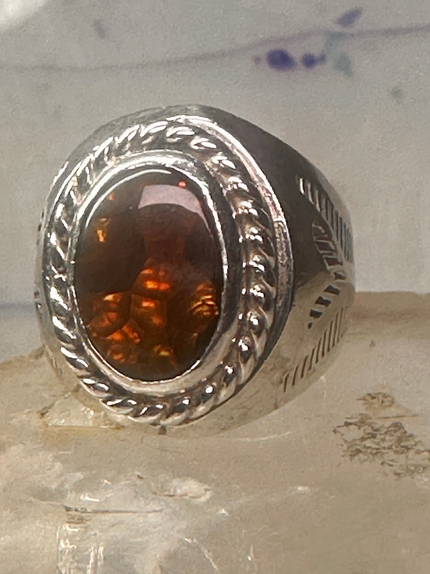Fire Agate ring Navajo band size 8.50 sterling silver women men