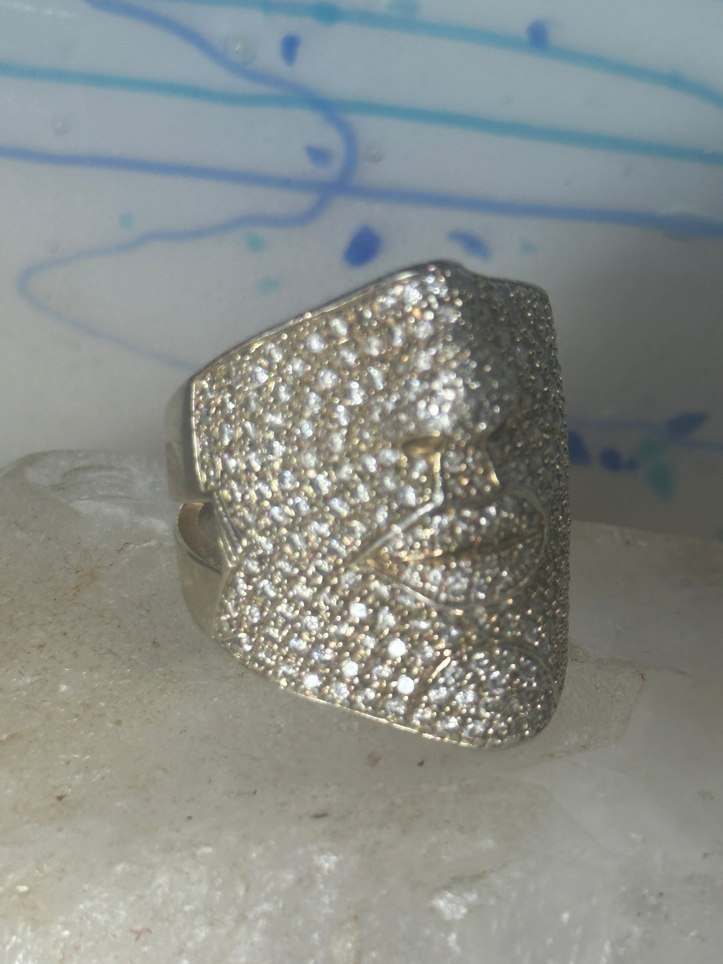 Sonia Bitton ring face band CZ size 8.50 sterling silver women