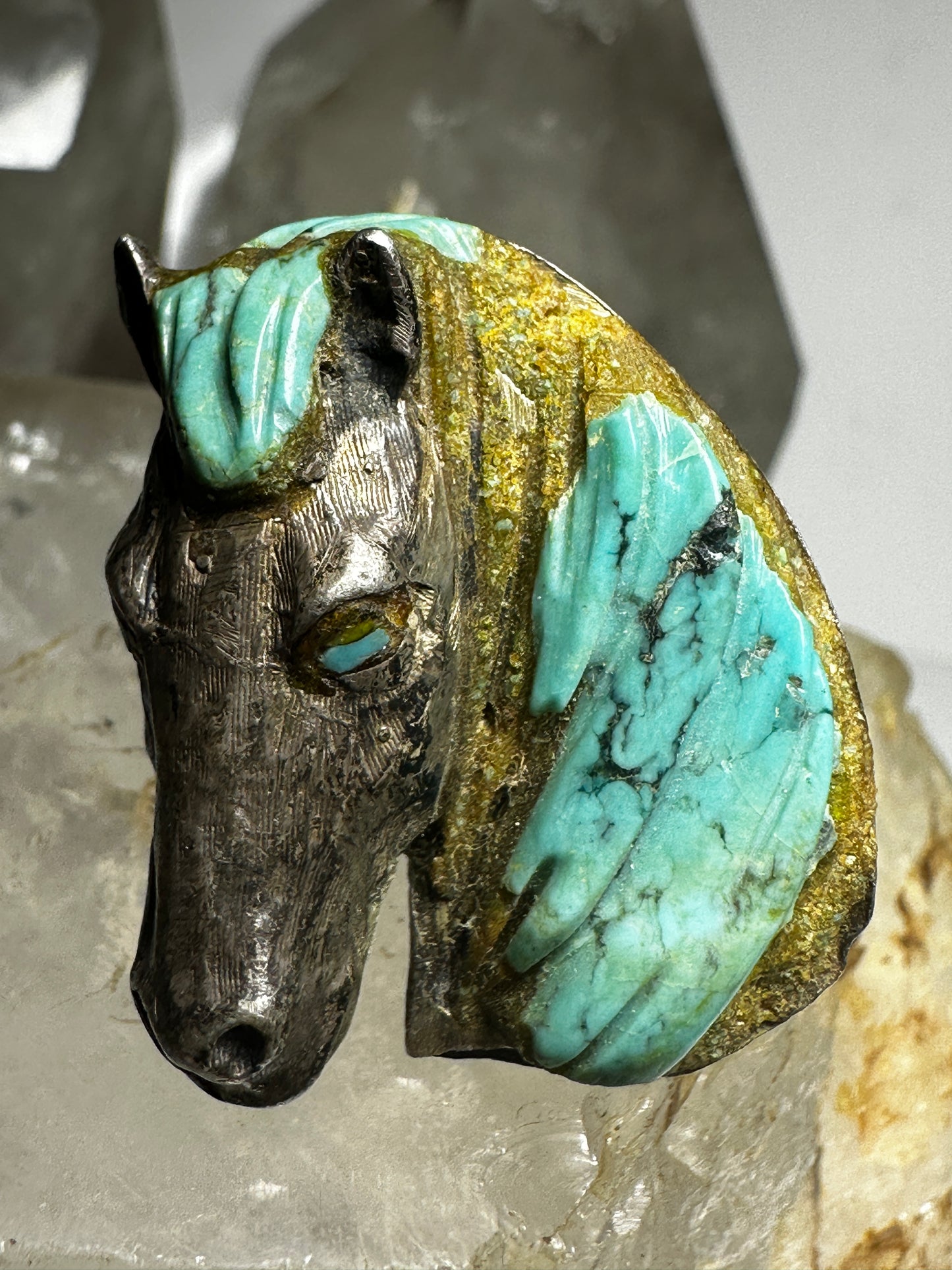 Johnny Blue Jay Horse Ring Hopi Turquoise Size 9.50 Sterling Silver