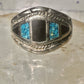 Turquoise chip ring onyx band size 10 sterling silver women men