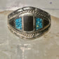 Turquoise chip ring onyx band size 10 sterling silver women men