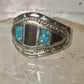 Turquoise chip ring onyx band size 10 sterling silver women men