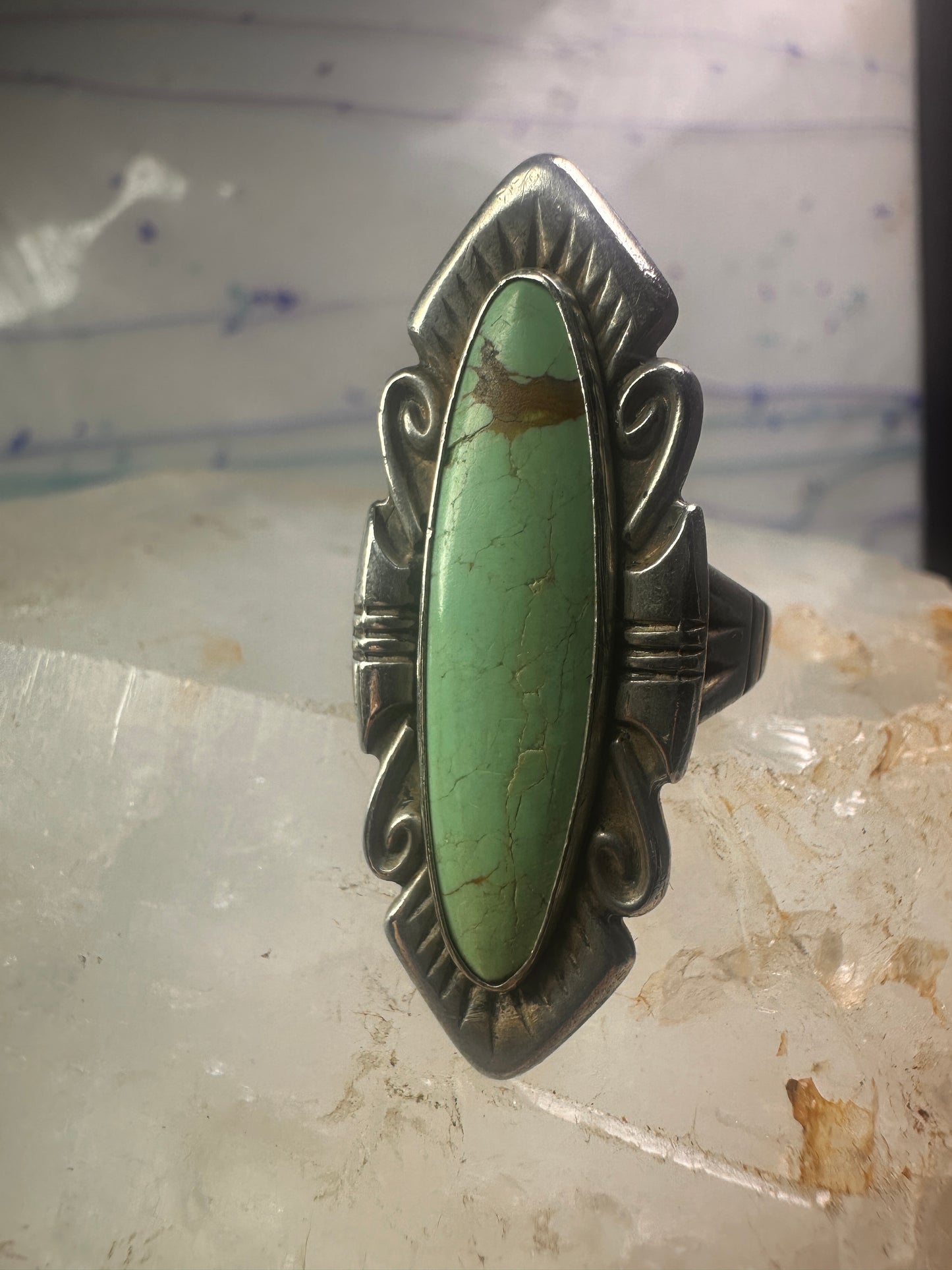 Navajo ring long turquoise size 7 sterling silver women