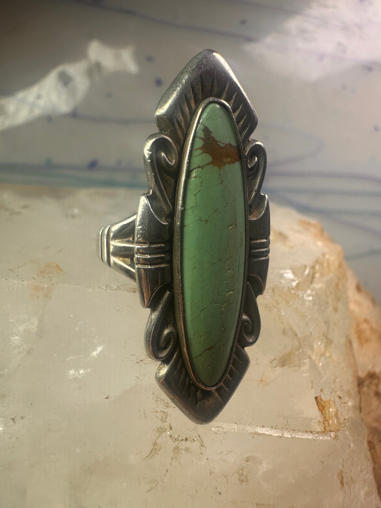 Navajo ring long turquoise size 7 sterling silver women