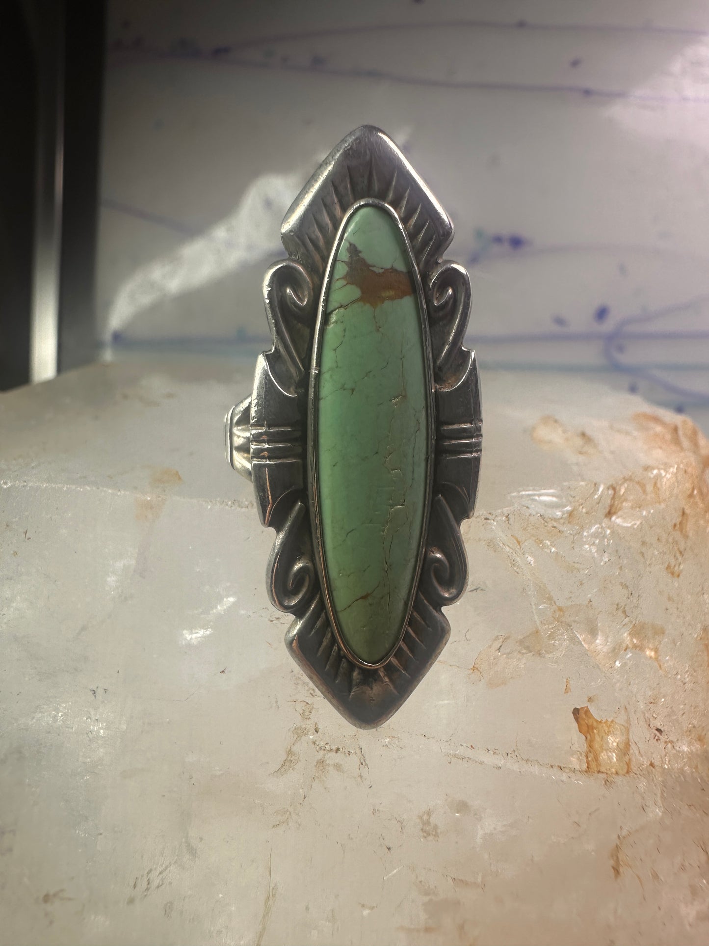 Navajo ring long turquoise size 7 sterling silver women