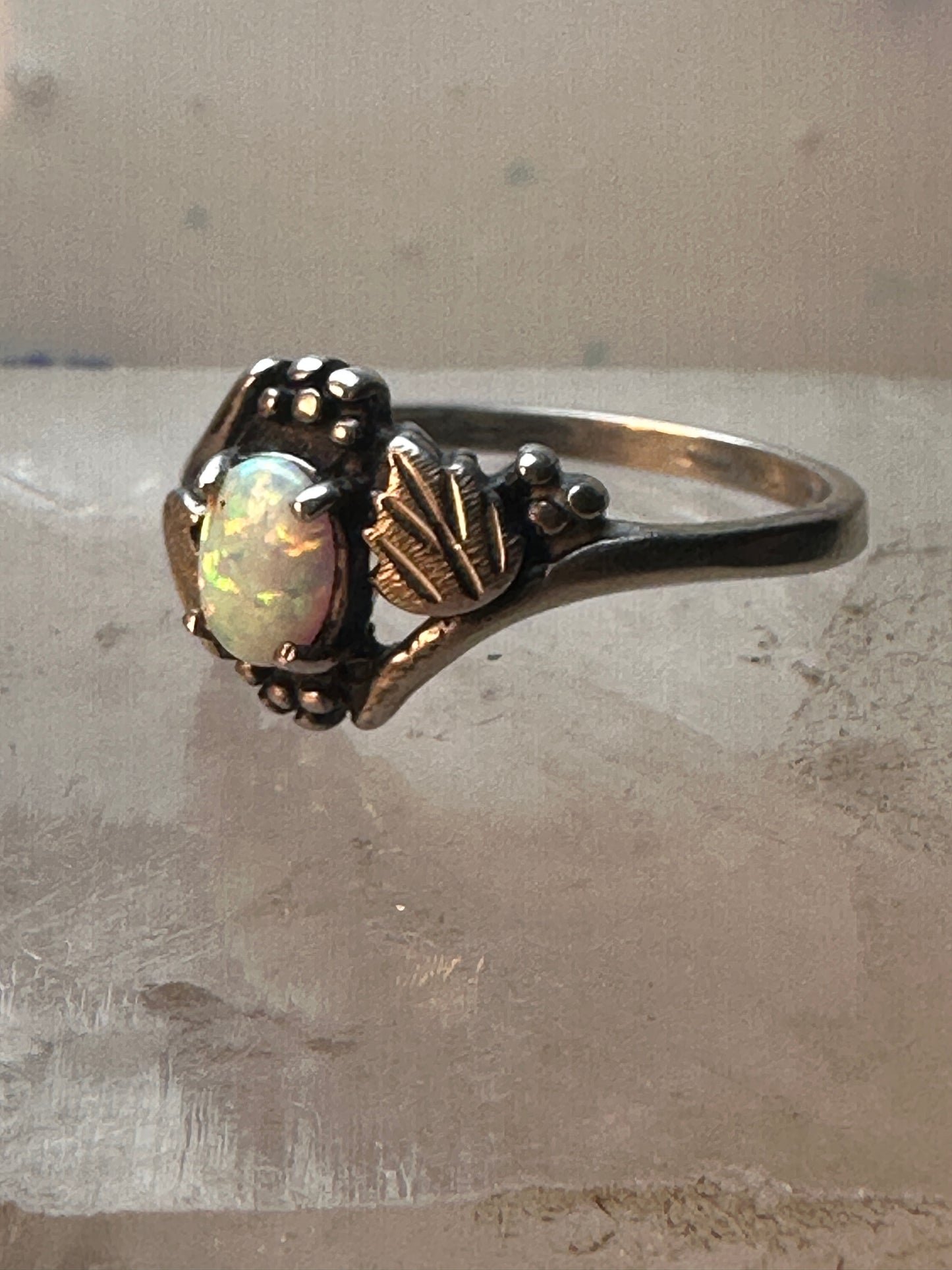 Black Hills Gold ring leaves lab opal band size 9.75 sterling silver women