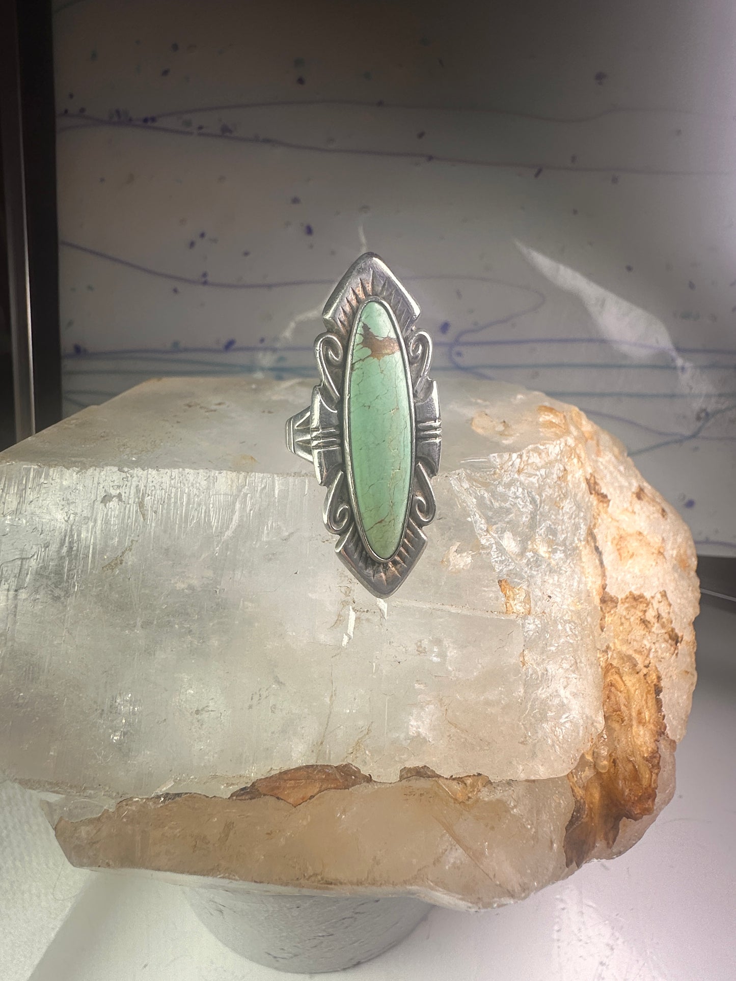 Navajo ring long turquoise size 7 sterling silver women