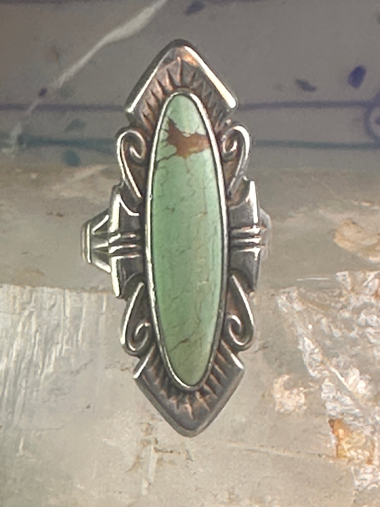 Navajo ring long turquoise size 7 sterling silver women