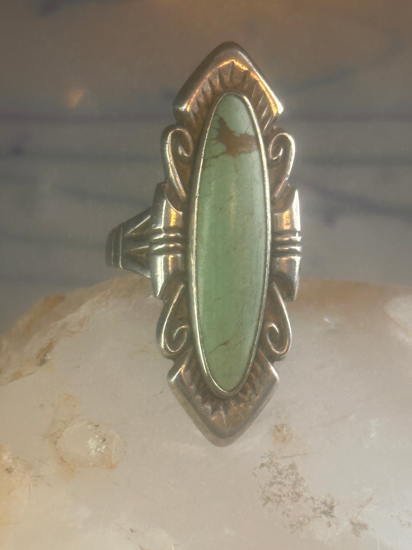 Navajo ring long turquoise size 7 sterling silver women