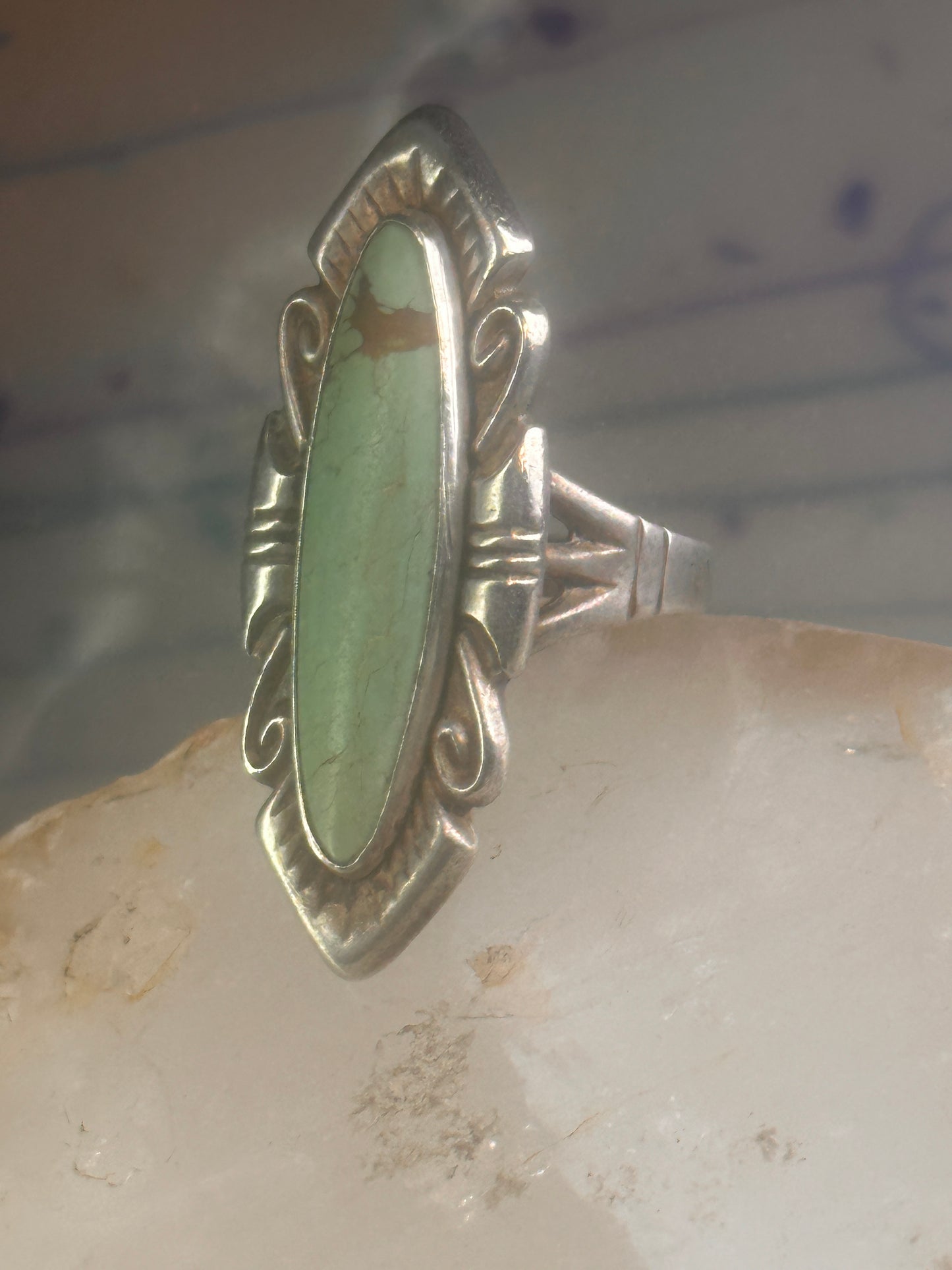 Navajo ring long turquoise size 7 sterling silver women