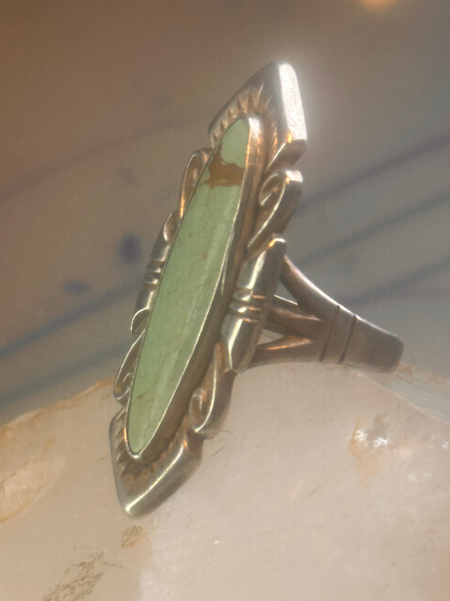 Navajo ring long turquoise size 7 sterling silver women