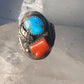 Navajo ring turquoise leaf coral band size 10 sterling silver women men