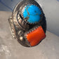 Navajo ring turquoise leaf coral band size 10 sterling silver women men