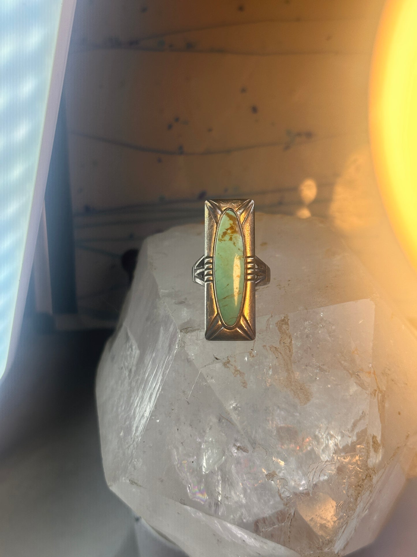 Navajo ring long turquoise size 8.50 sterling silver women resized