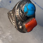 Navajo ring turquoise leaf coral band size 10 sterling silver women men