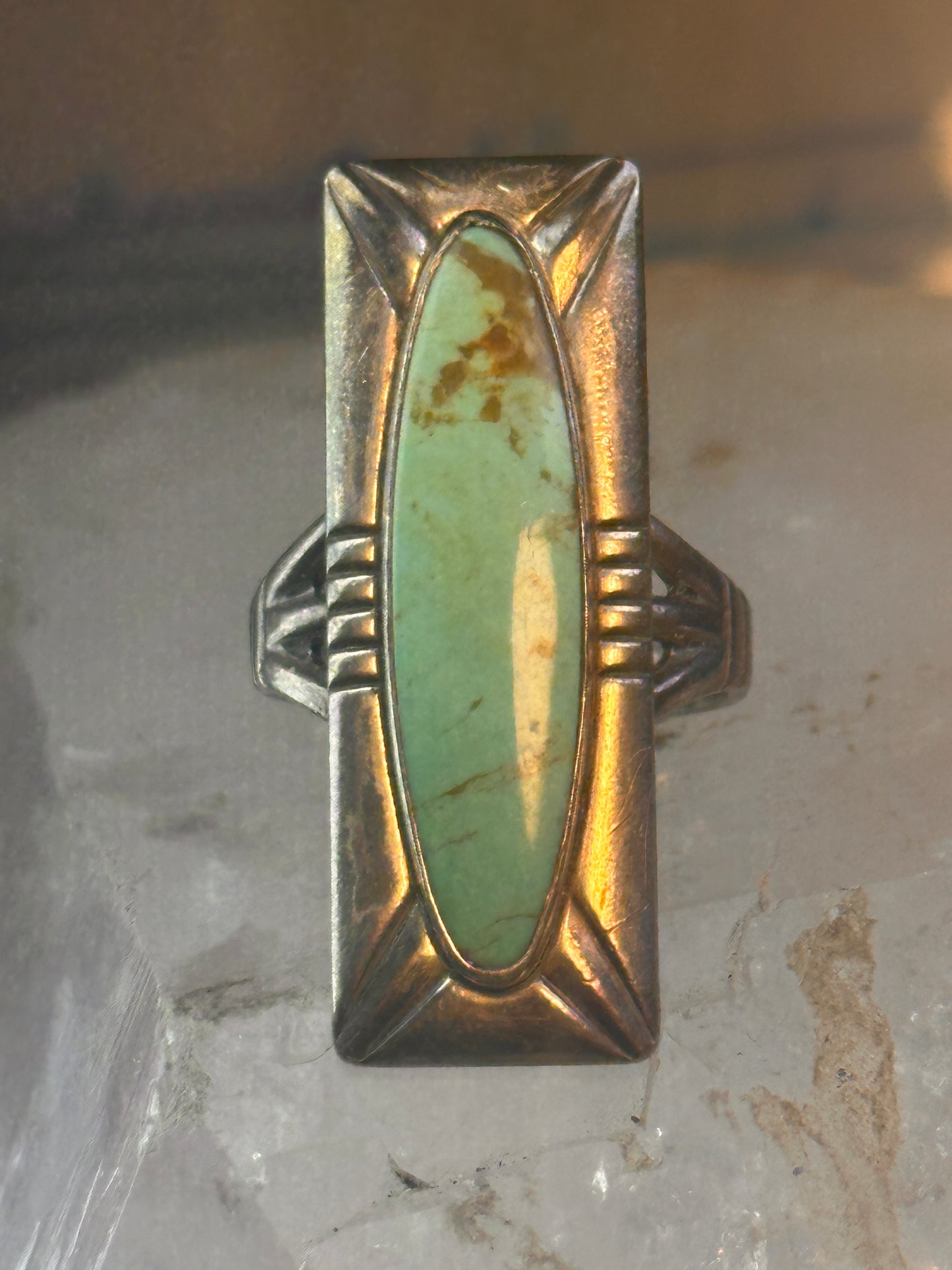 Navajo ring long turquoise size 8.50 sterling silver women resized