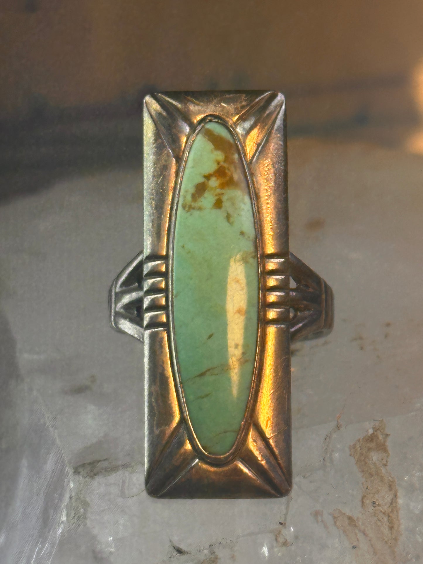 Navajo ring long turquoise size 8.50 sterling silver women resized