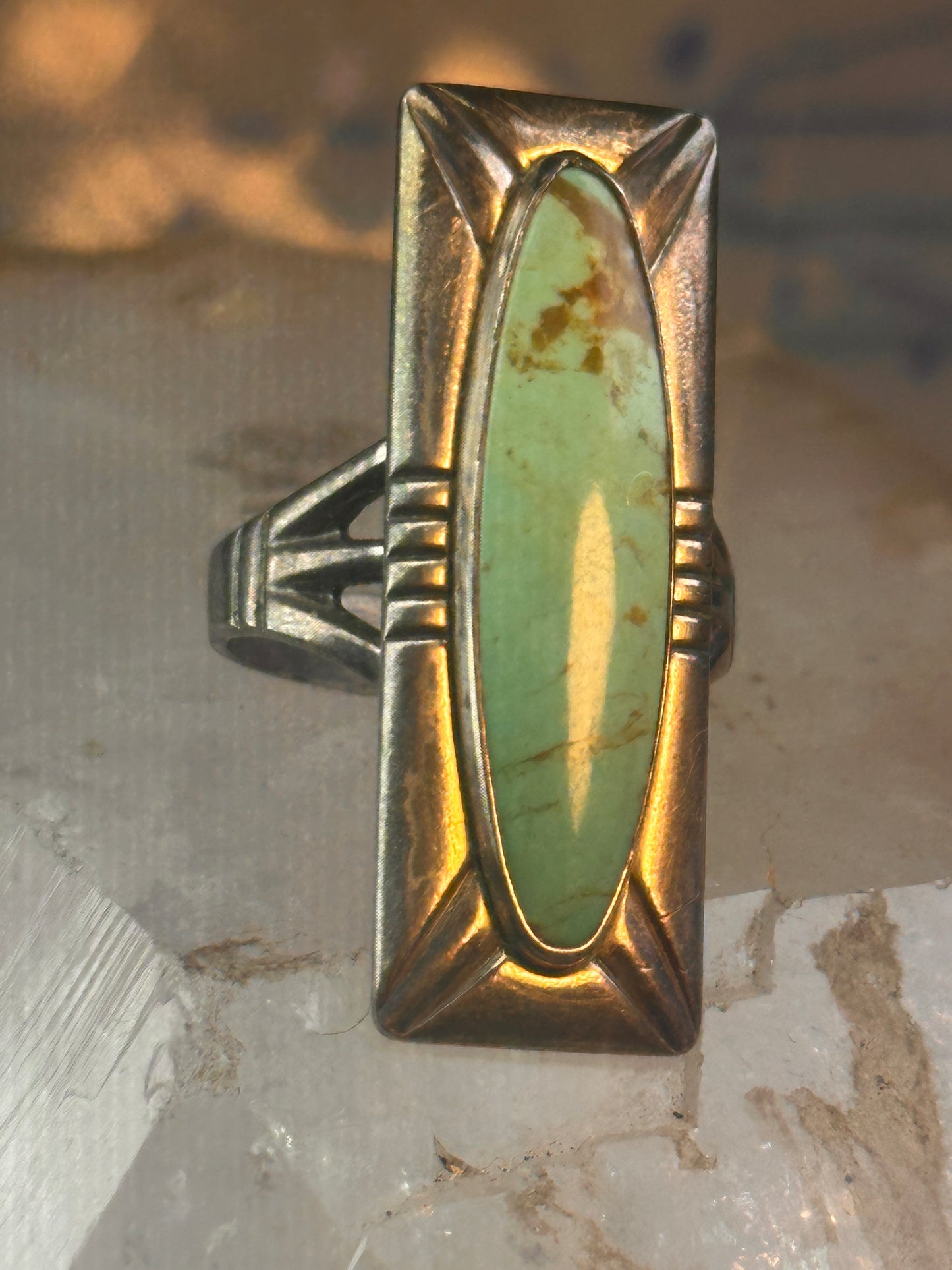 Navajo ring long turquoise size 8.50 sterling silver women resized