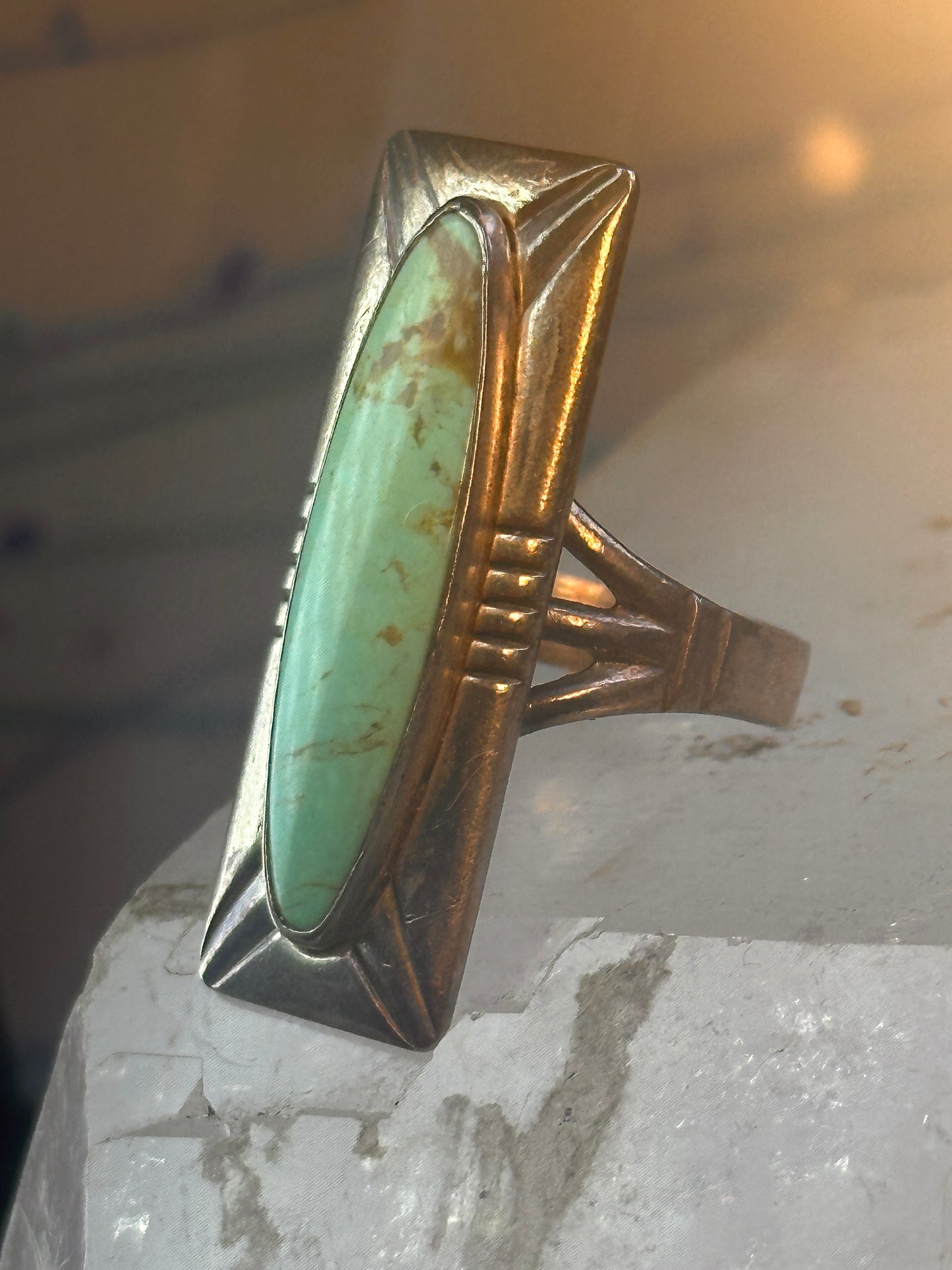 Navajo ring long turquoise size 8.50 sterling silver women resized