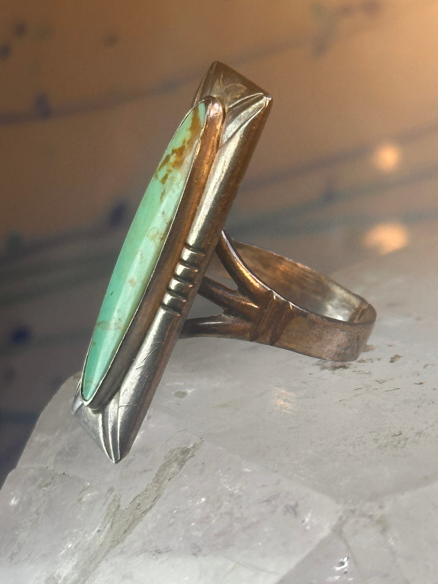 Navajo ring long turquoise size 8.50 sterling silver women resized