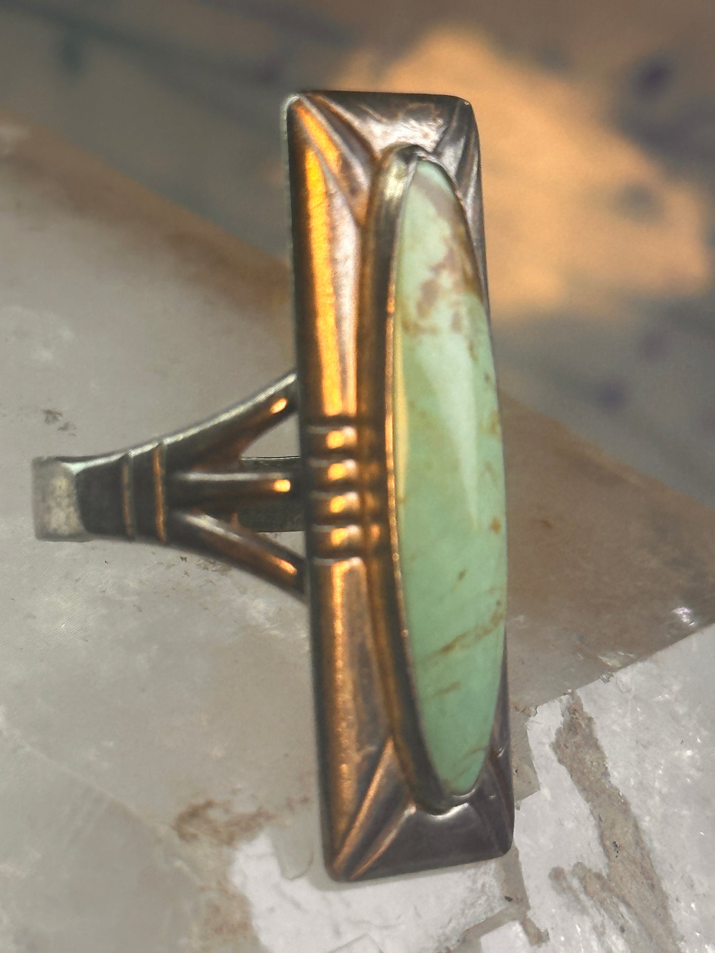 Navajo ring long turquoise size 8.50 sterling silver women resized