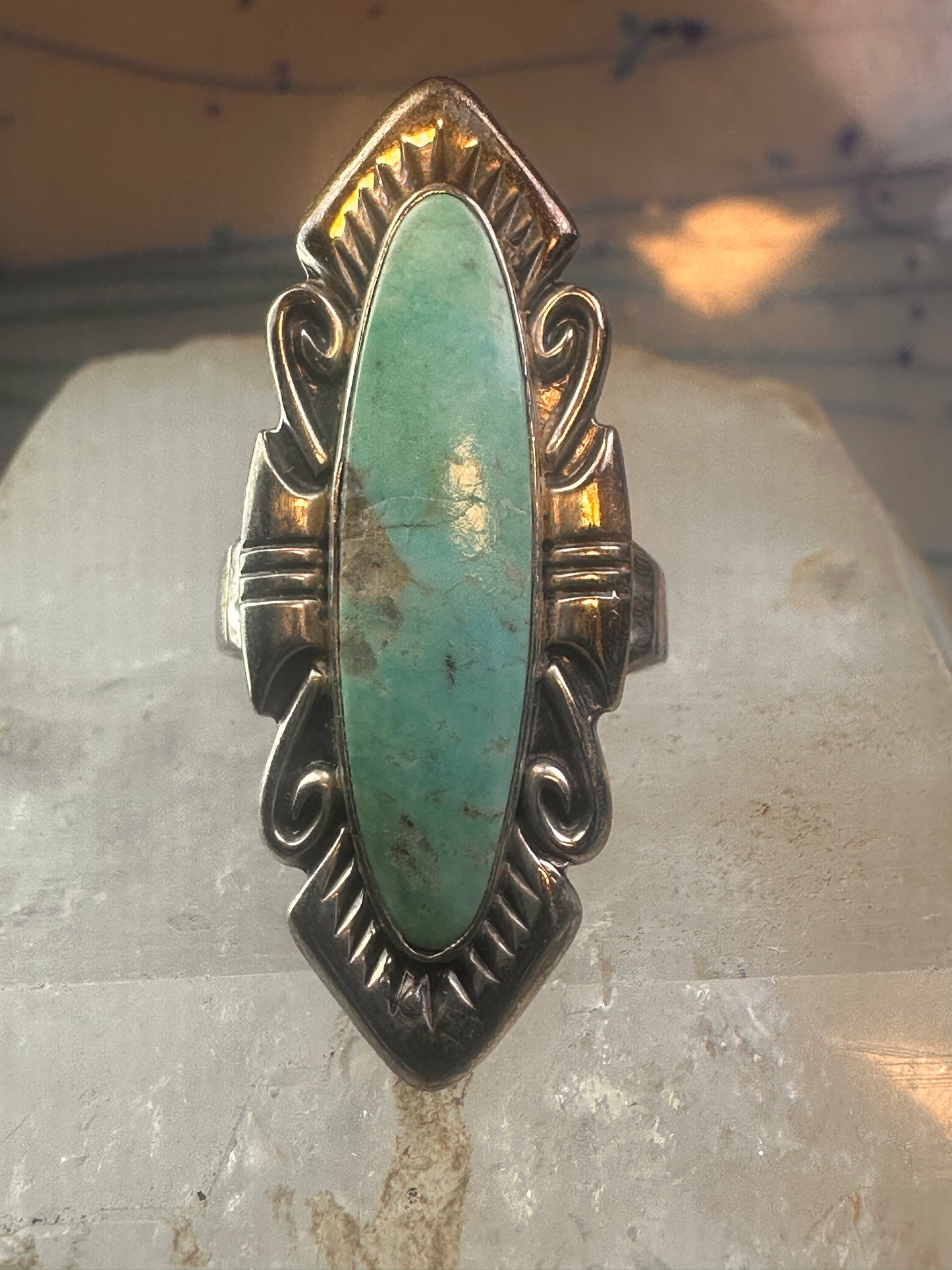 Navajo ring long turquoise size 8.25 sterling silver women