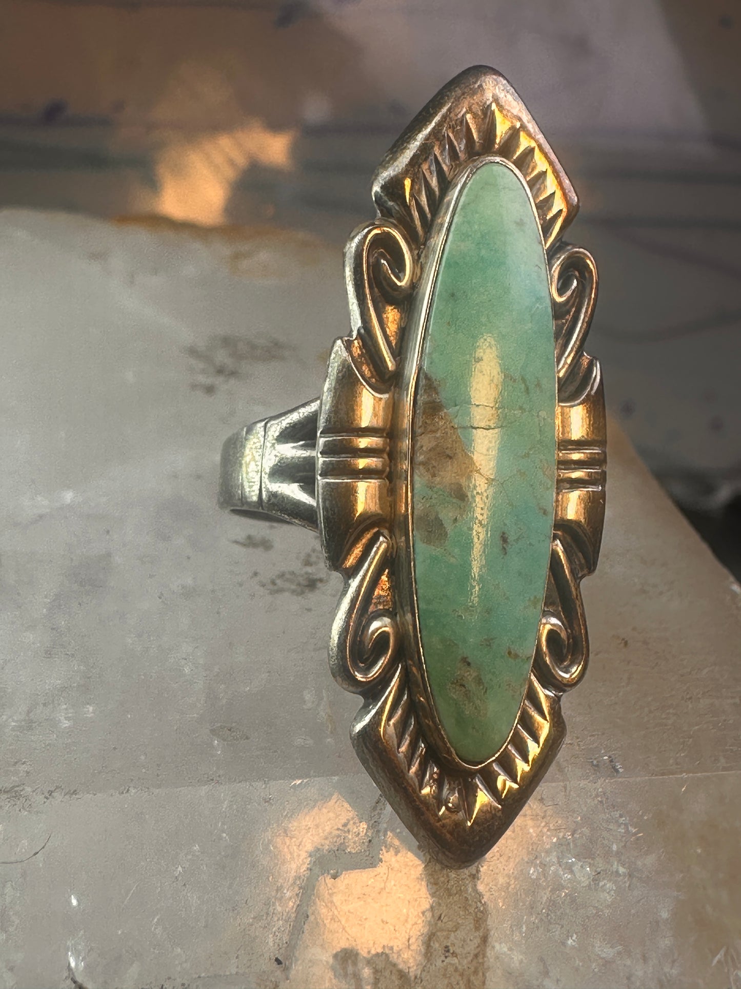 Navajo ring long turquoise size 8.25 sterling silver women