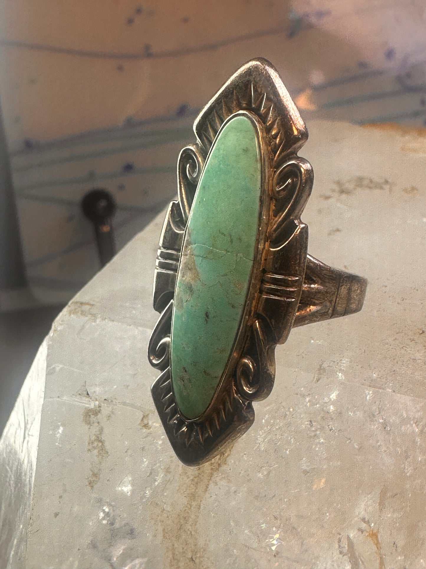 Navajo ring long turquoise size 8.25 sterling silver women