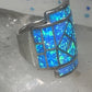 Lab opal ring cigar band size 7 geometric Sterling silver women