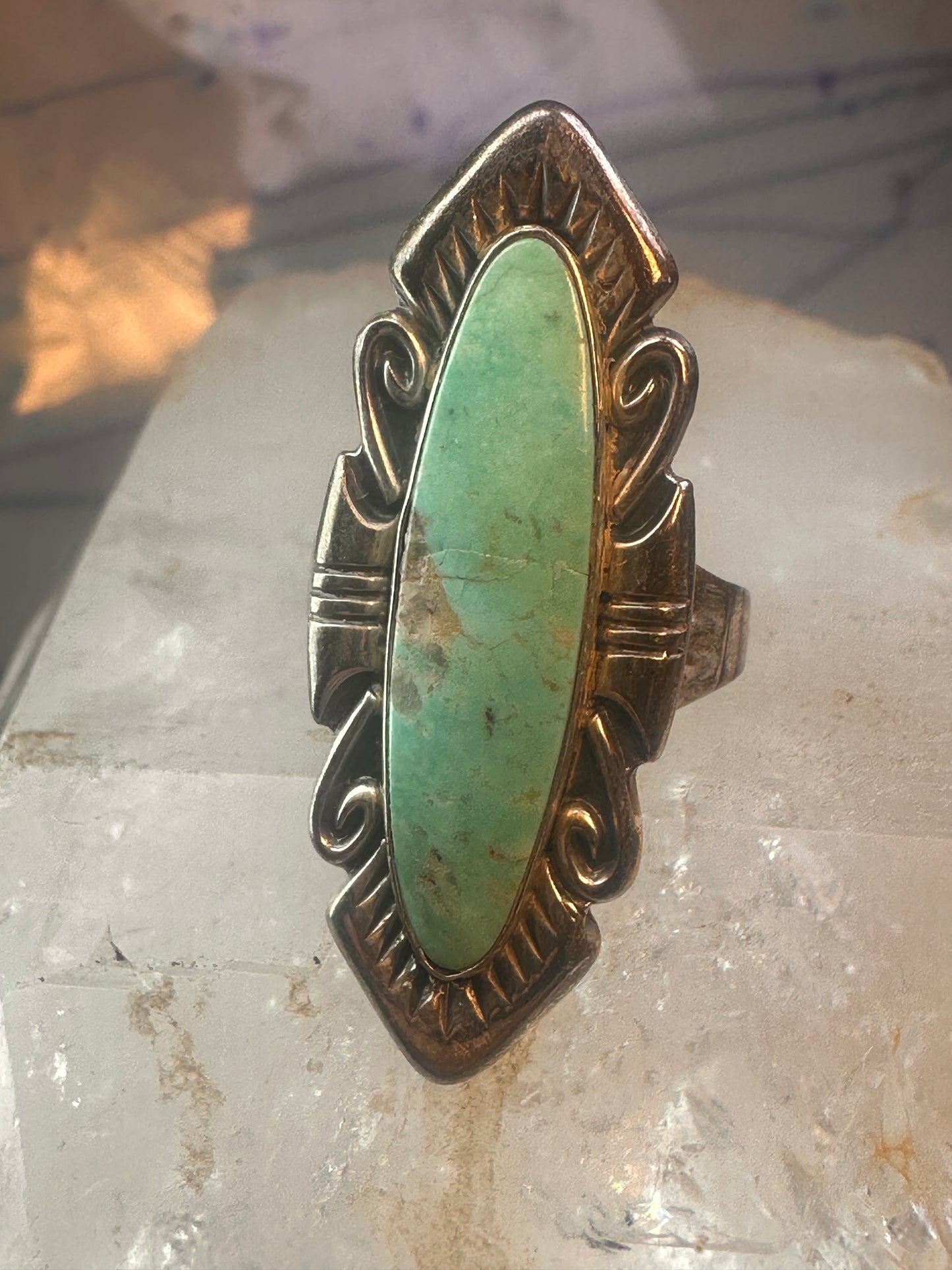 Navajo ring long turquoise size 8.25 sterling silver women