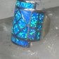 Lab opal ring cigar band size 7 geometric Sterling silver women