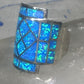 Lab opal ring cigar band size 7 geometric Sterling silver women
