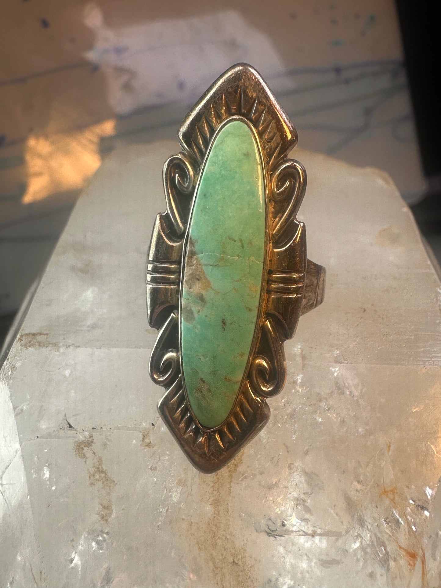 Navajo ring long turquoise size 8.25 sterling silver women