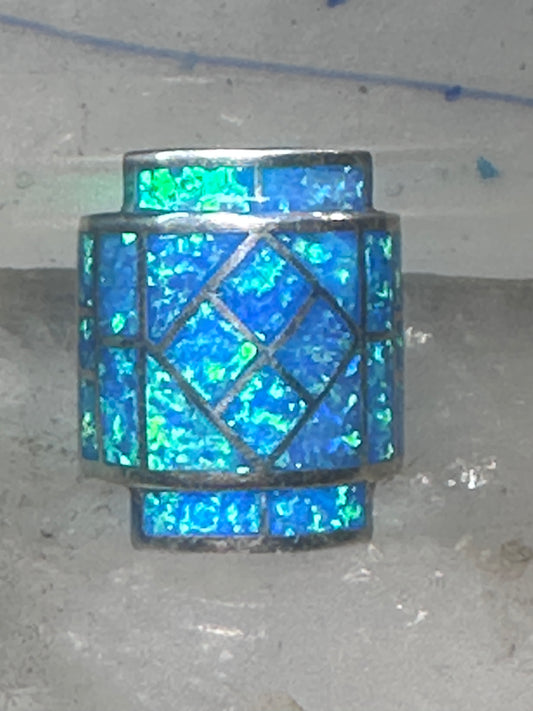 Lab opal ring cigar band size 7 geometric Sterling silver women