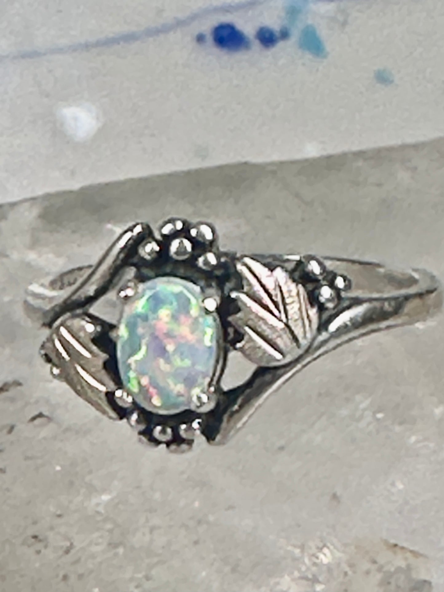 Black Hills Gold leaves ring lab opal band size 9.75 sterling silver women