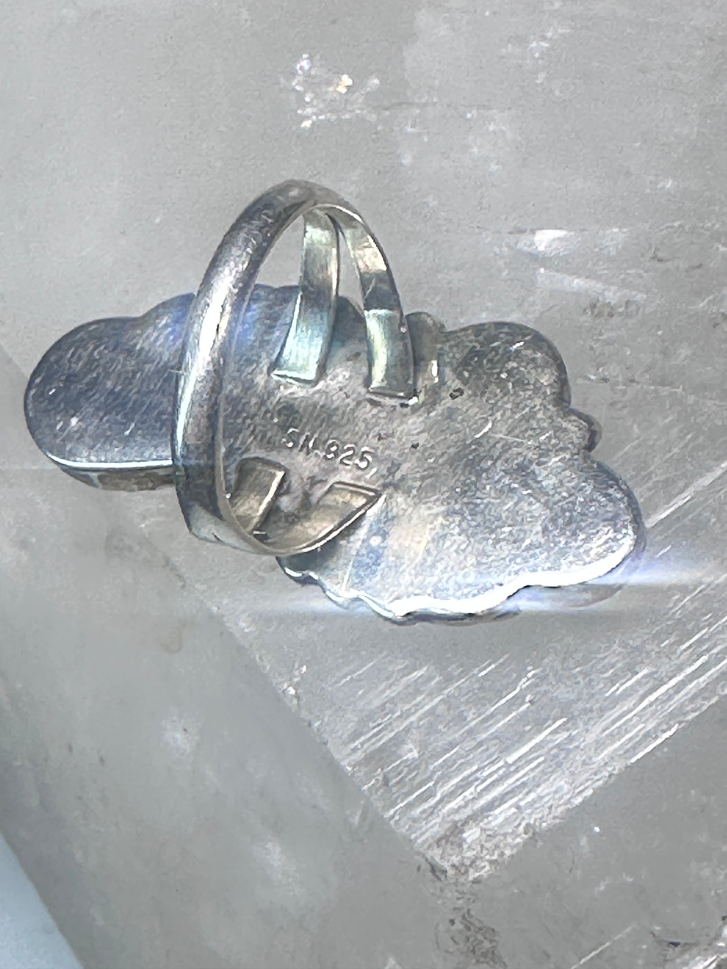 Vintage onyx ring Navajo size 5.5 feathers leaves Sterling silver women