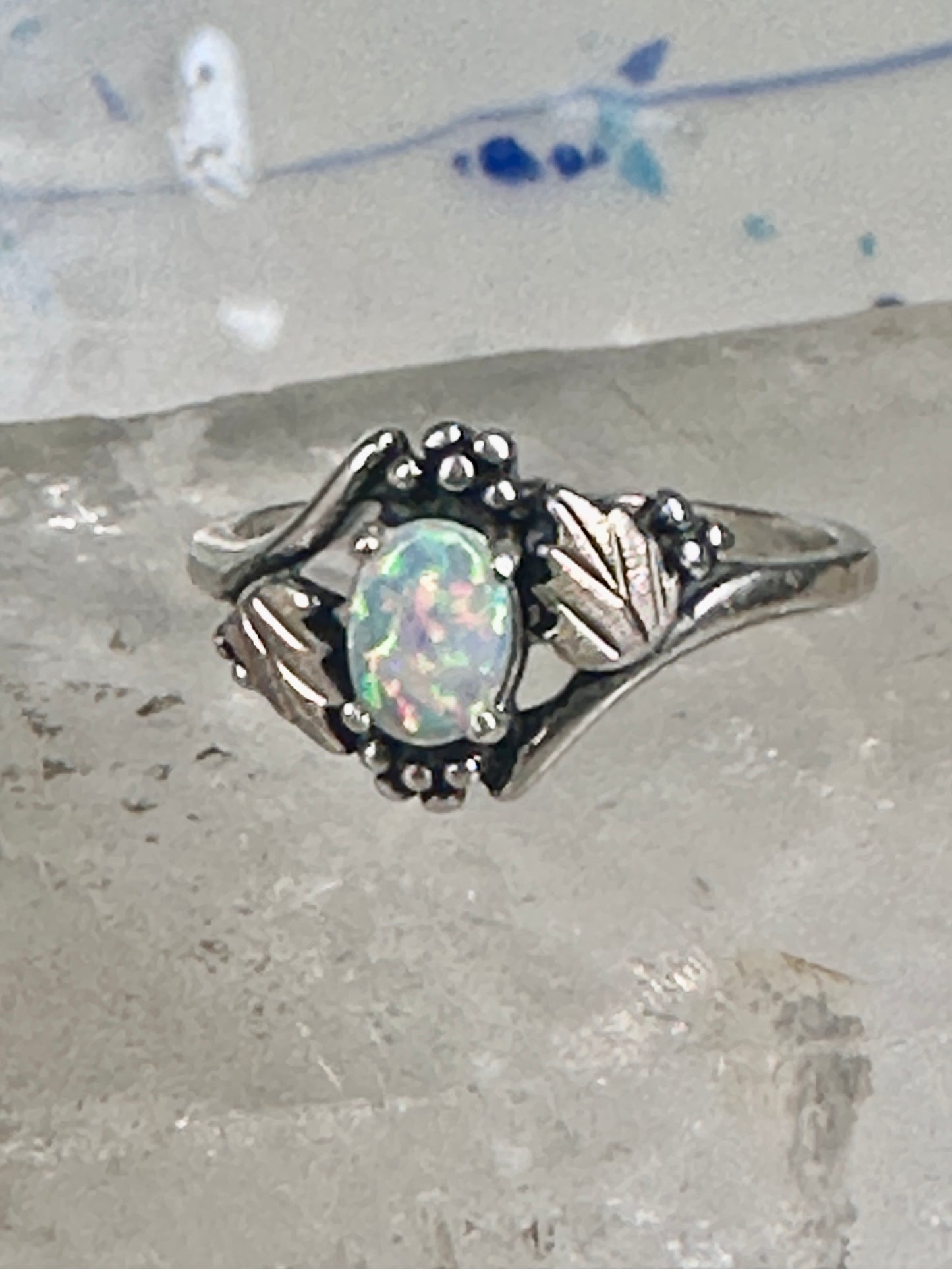 Black Hills Gold leaves ring lab opal band size 9.75 sterling silver women