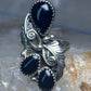 Vintage onyx ring Navajo size 5.5 feathers leaves Sterling silver women