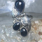 Vintage onyx ring Navajo size 5.5 feathers leaves Sterling silver women
