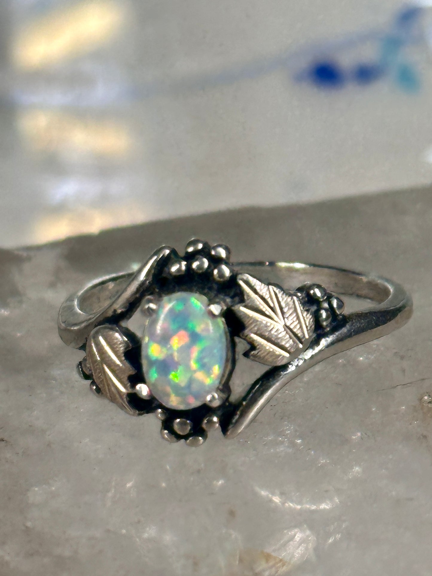 Black Hills Gold leaves ring lab opal band size 9.75 sterling silver women