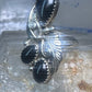 Vintage onyx ring Navajo size 5.5 feathers leaves Sterling silver women