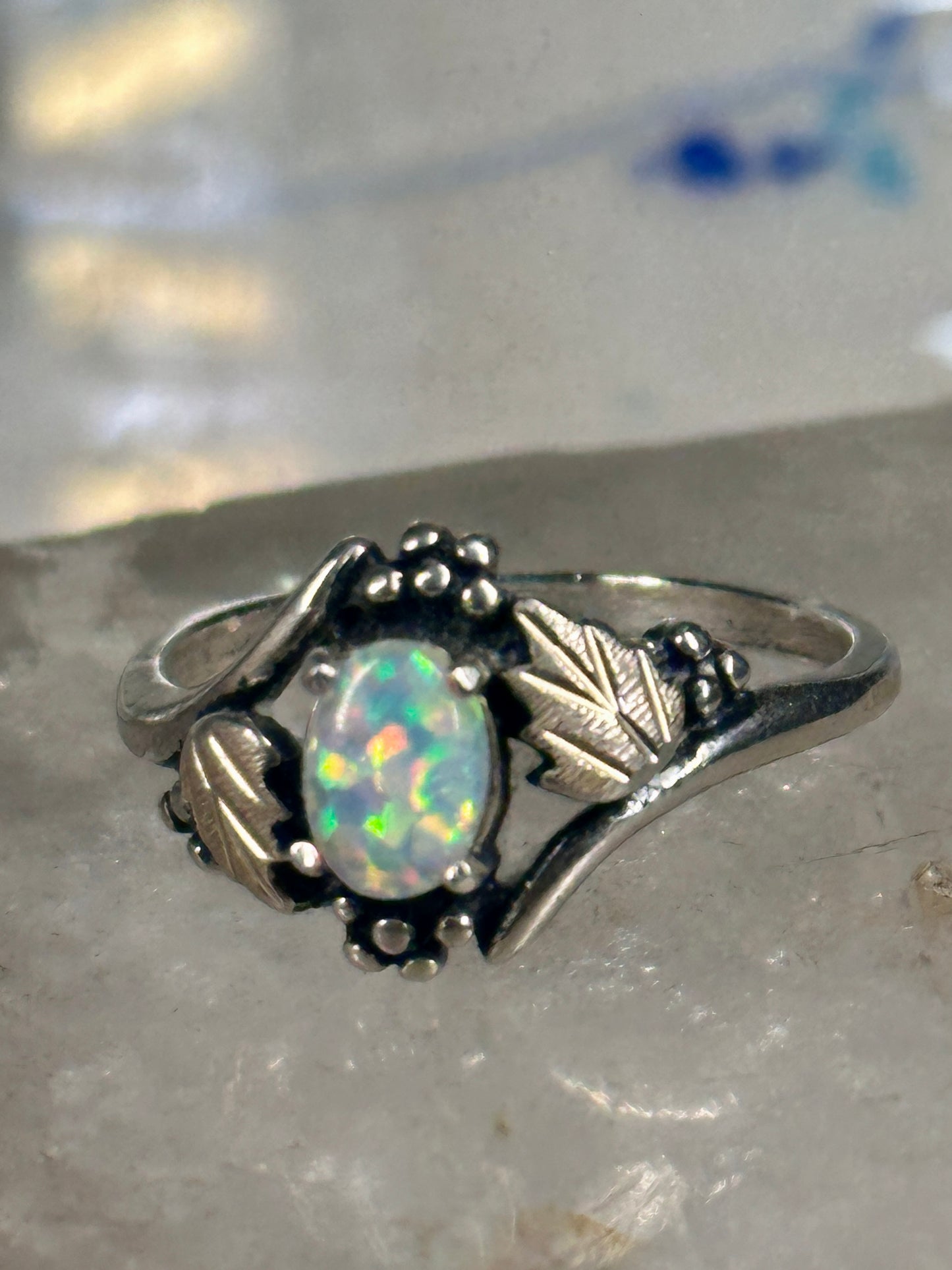 Black Hills Gold leaves ring lab opal band size 9.75 sterling silver women