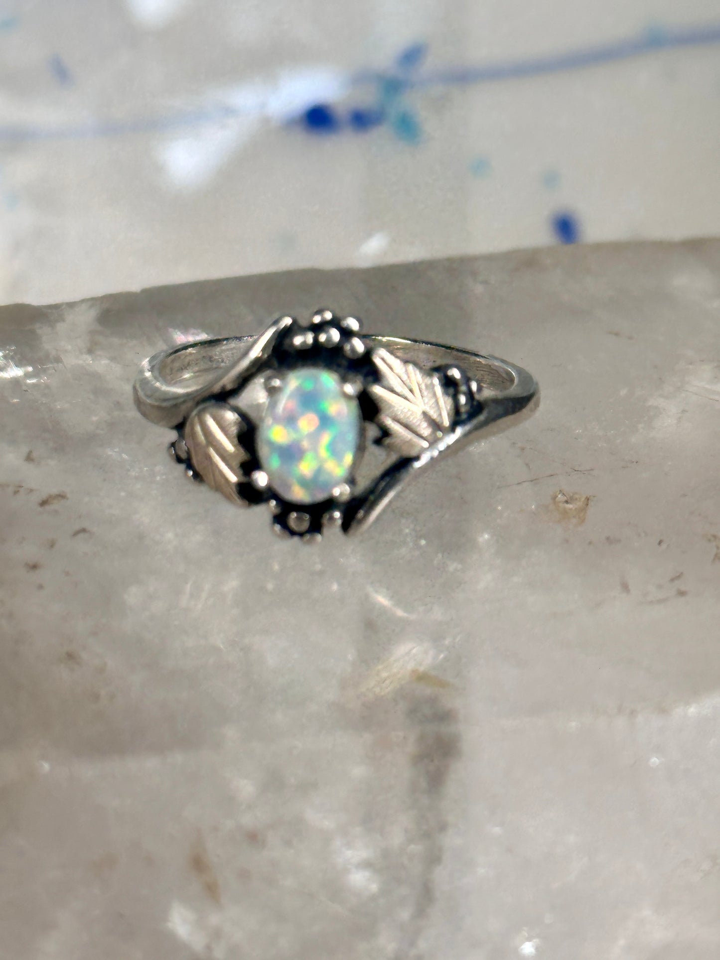 Black Hills Gold leaves ring lab opal band size 9.75 sterling silver women